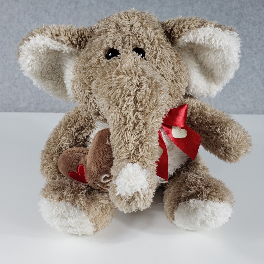 Dan Dee Elephant Plush Valentine Kiss Heart Pillow 9" Tan White 2017 Kidcore EUC